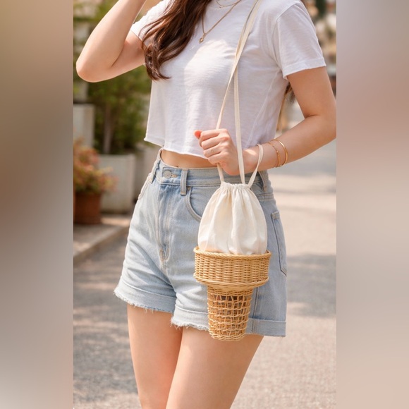 Handbags - Ice Cream Shaped Handbag Rattan m Hollow Wicker Handmade Crossbody Bag purse